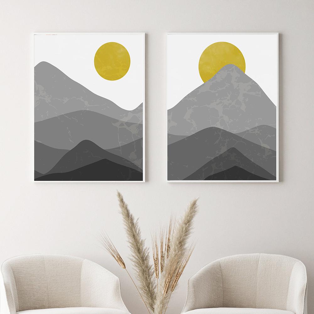 

Абстрактные горные желтые солнечные пейзажи, холст, живопись и принты, настенные художественные картины, украшения для гостиной, 3 шт., безрамные