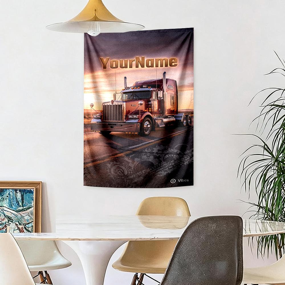Peterbilt Heavy Trucks Custom Your Name Wall Decor Tapestry Art For Pet Memorial Birthdaywedding Party Backdrop Family Gift