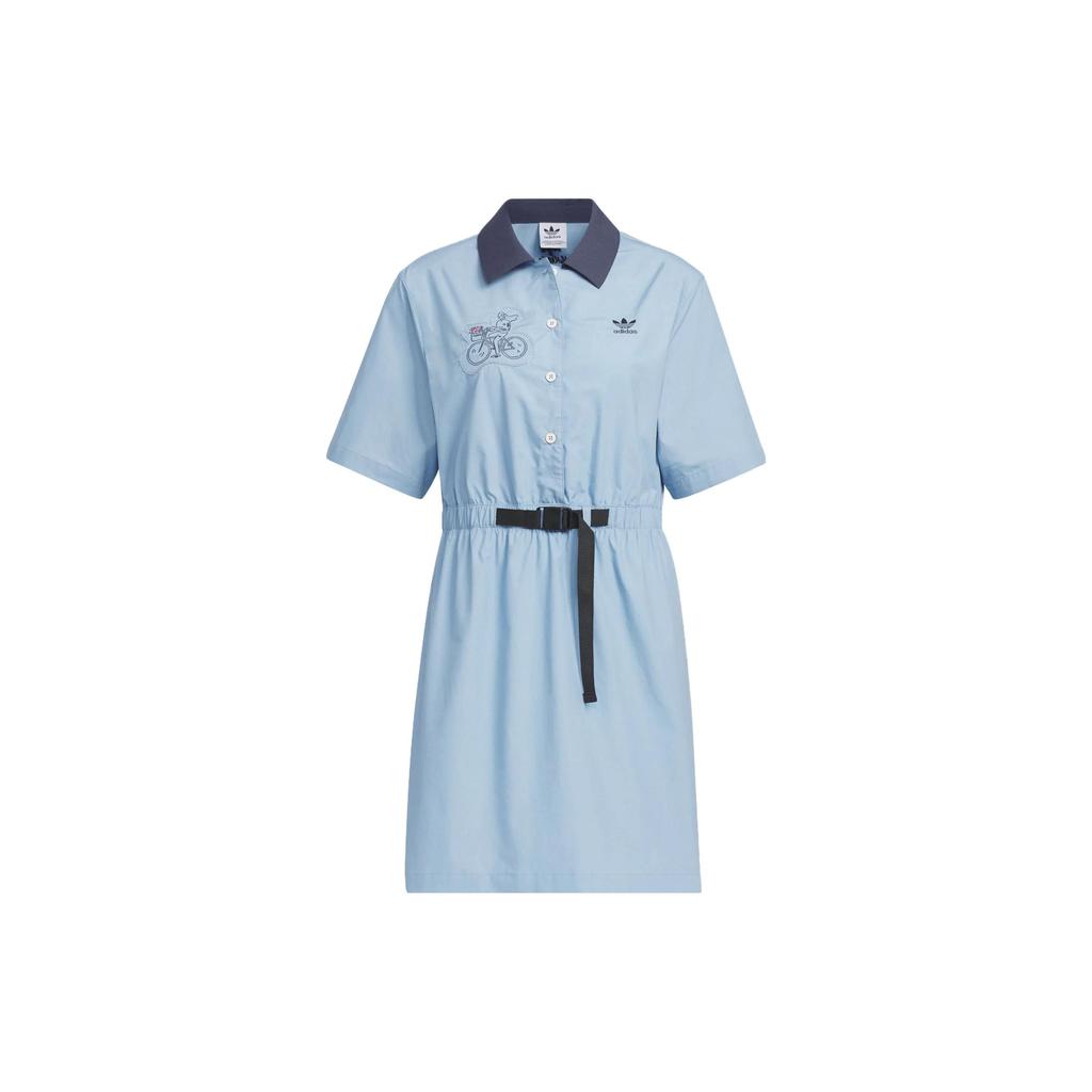 Adidas Originals X Yu Nagaba Collaboration Letter Hand-Drawn Pattern Embroidered Belted Polo Dress Women Dresses Blue IS0626