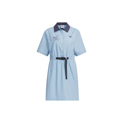 Originals X Yu Nagaba Collaboration Letter Hand-Drawn Pattern Embroidered Belted Polo Dress Women Dresses Blue IS0626