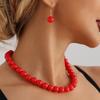 Exaggerated Red Acrylic Beaded Necklace for Women, Fashionable Geometric Round Bead Collar Collarbone Chain
