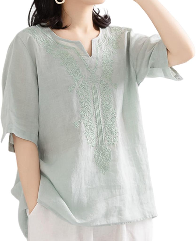 Embroidered Available In 5 Relaxed Perfect for Spring and Street Korean Loose Cut and Keyhole [J.STORE] Women's Blouse, Colors. Simple, Fit, Summer.