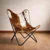 Cowhide Butterfly Chair, Boho Leather Accent Chair for Living Room, Handmade Sling Lounge Chair, Modern Rustic Home Decor Seating
