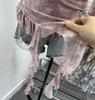Gradient Print Irregular Ruffled Mesh Camisole Tank Top with Swing Neck and Sleeveless Design