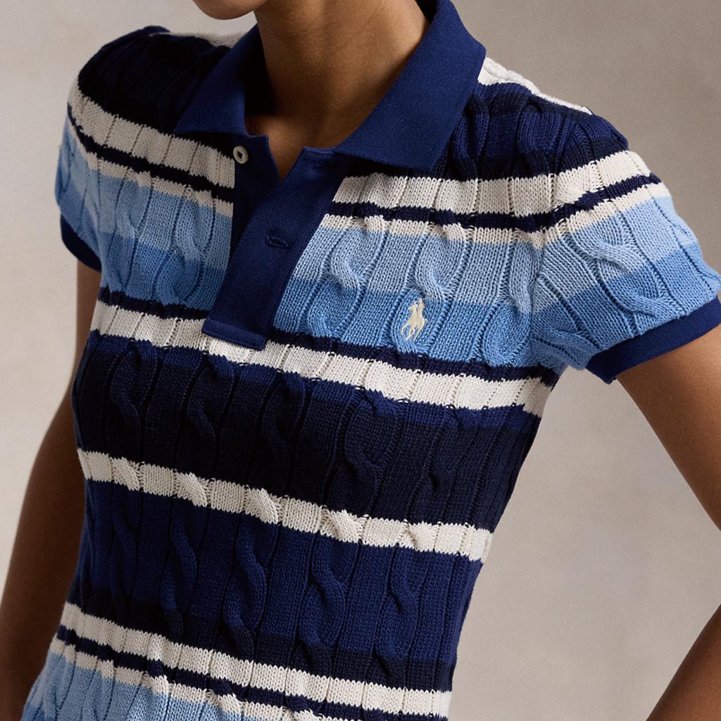 Polo Ralph Lauren Slim Fit Striped Button Short Sleeve Polo Shirt Women Tops Blue WMPOKNINB920187-999