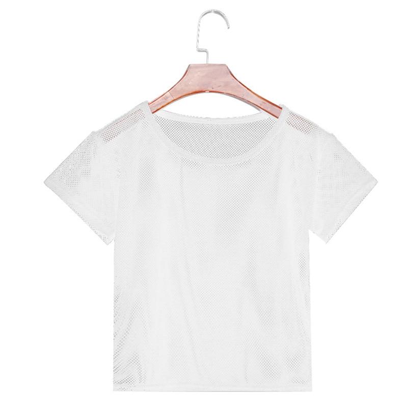 Short Sleeved Clothing Female Fitness Loose Running Perspective Hollow Sports Mesh Tops Breathable Quick-drying Yoga Shirt
