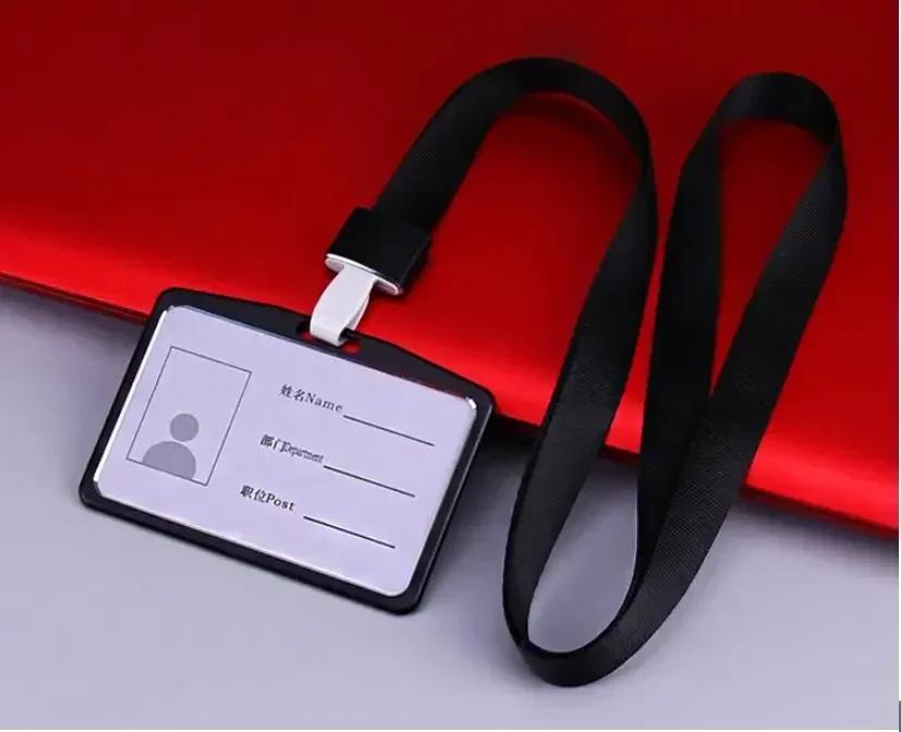 Credit Card Cover Women Aluminum Alloy Work Name Card Holders Case Business Work Card ID Badge Lanyard Holder Metal Bags
