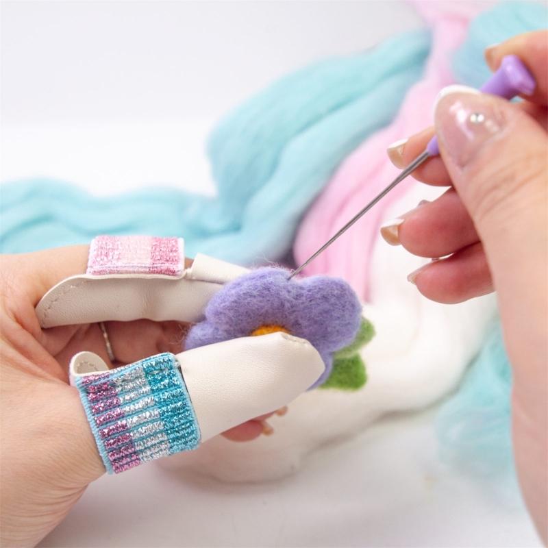 1 Pair Finger Protector Knitting Finger Guards Leather Thimbles Needle Felting Supplies for Hand Sewing Embroidery