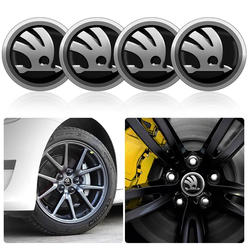 KOXI8 4Pcs New Car Wheel Center Hub Cap 56mm Emblem Decal Wheel Sticker For Skoda Fabia Octavia Karoq Kodiaq Kamiq Superb Rapid Citigo