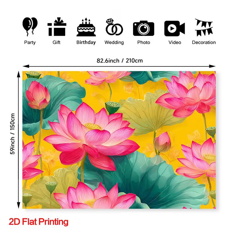 2D Pink Lotus Backdrop Yellow Background Floral Photography Background