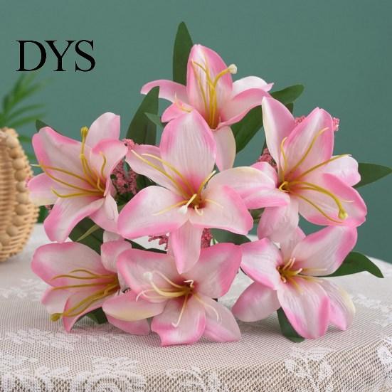 Lily Artificial Flower 1Pc 7 Heads Realistic Vivid Non-fading Not Wither Decorative Simulation Bouquet Gift Fake Home Art Decoration Scene Layout
