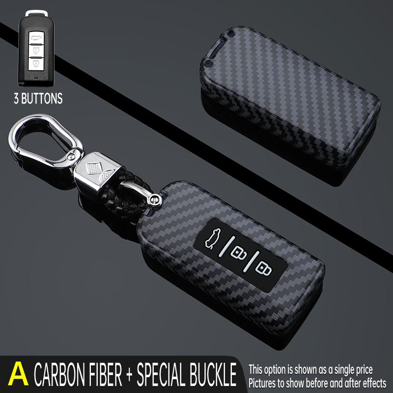 Abs Carbon Fiber Car Key Case Cover For Mitsubishi Xpander Outlander Asx Pajero Eclipse Cross Montero Protector Accessories