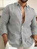 Men's Cotton Linen Long Sleeve Shirt Solid Relaxed Fit Casual Everyday Button Up Top