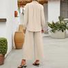 Dam Lös Casual Vårkofta Långärmad Skjorta Vida Ben Byxor Tvådelat Set