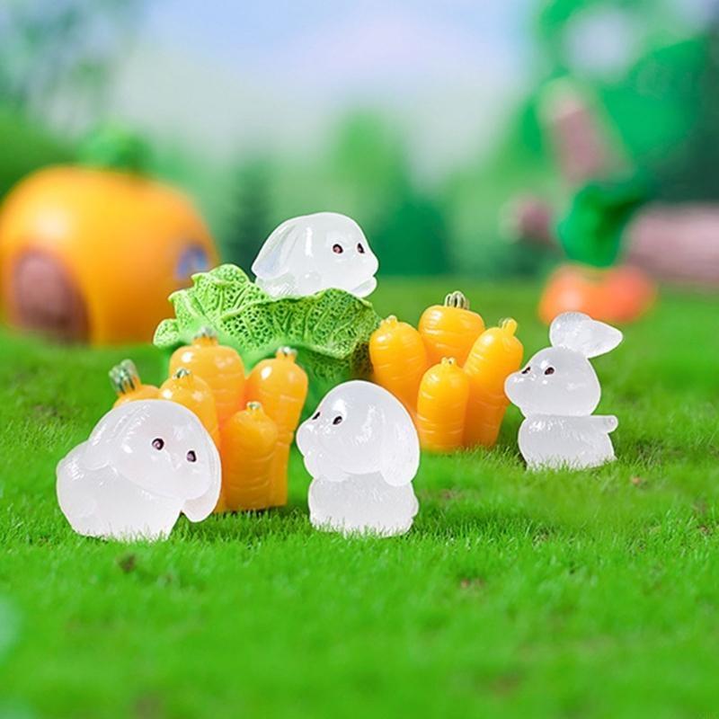 Pack of 8 Stylish Nightlight Animal Figurines Luminous Rabbit Miniatures Figurines Versatile Home Desk Decorations X3UC