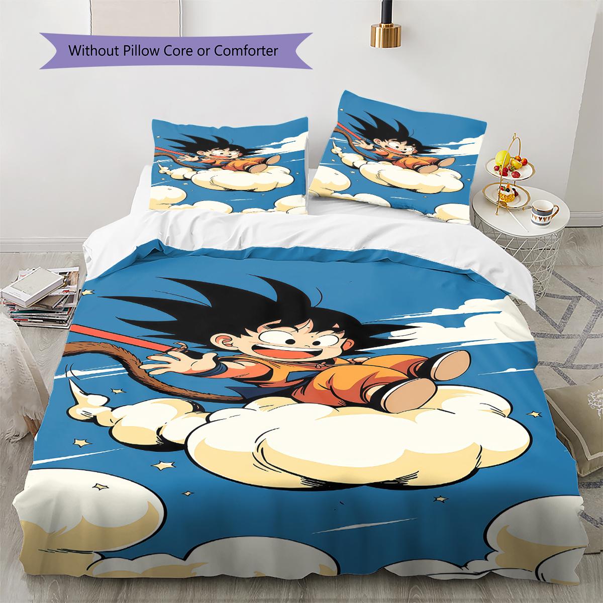 

Cute Cartoon Son Goku Pattern Bedding,Quilt Set Quilt Cover Pillowcase Home Birthday Gift (1 * duvet cover + 2 * pillowcase, without core) 135x200cm