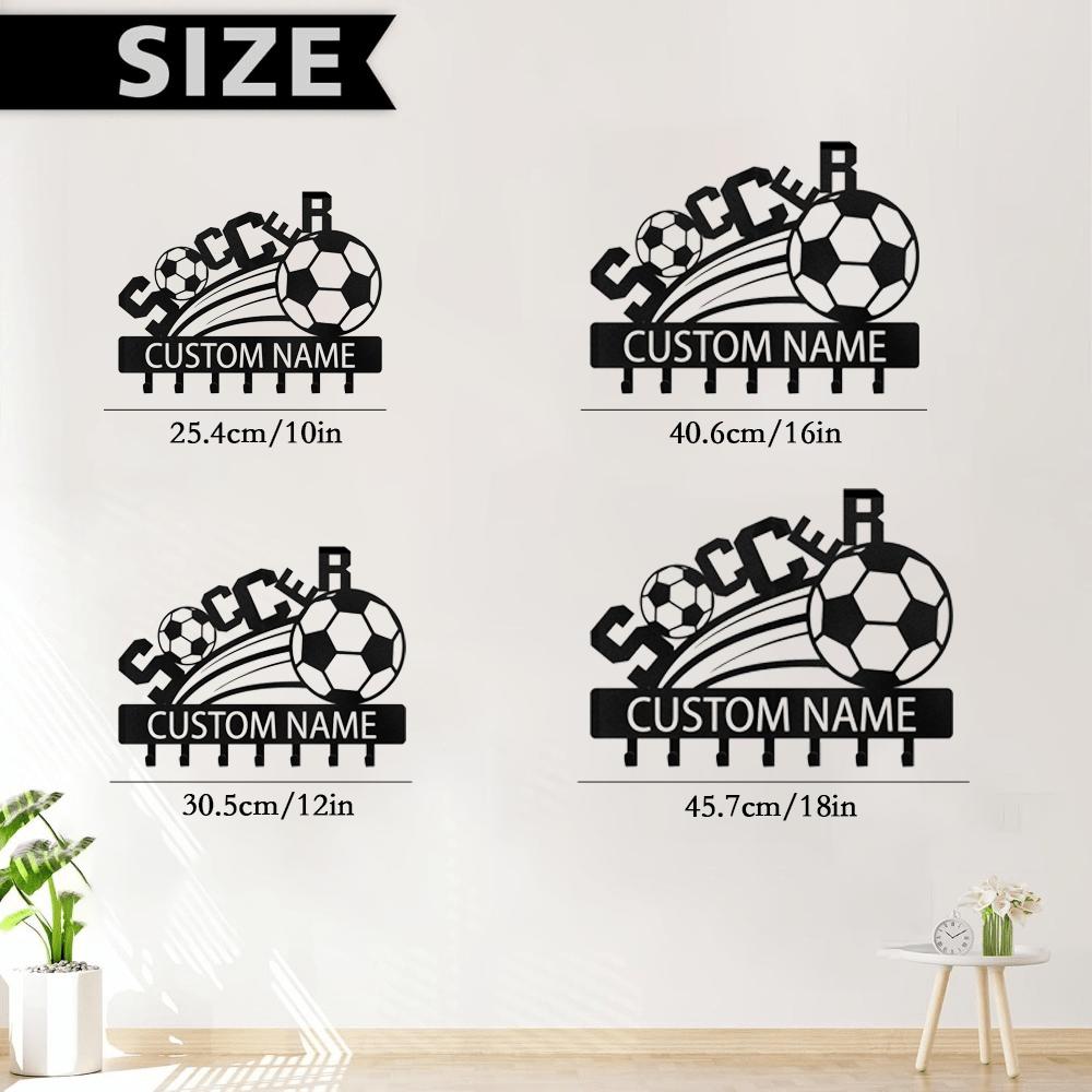 Metal Key Holder Wall Rack Soccer Theme Personalized Name Hook Entryway Decor Organizer