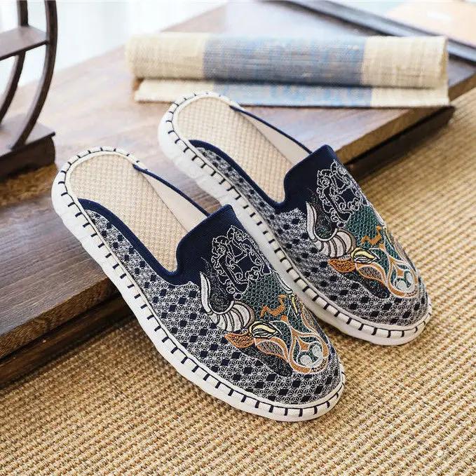 Fashion Outdoor Half Shoes Slippers for Men Genuine Leathe Mules Elegant Fun Designer Luxury Low Price Trend 2025 Original Summer Sale