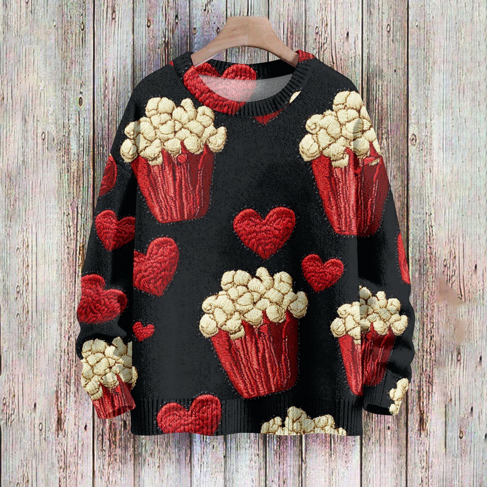 

С Днем святого Валентина, толстовки для женщин, вязаный свитер, симпатичная рубашка, осенний свитер с круглым вырезом, топы S чёрный