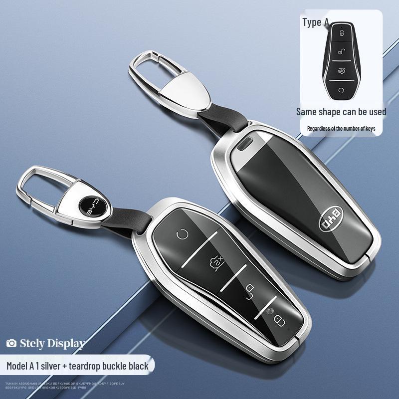 BYD Yuan Pro/Plus Car Key Cover - Genuine Leather Protective Shell with Metal Keychain
