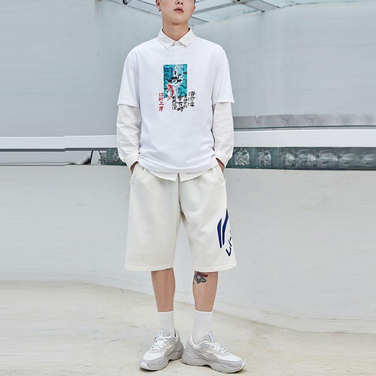 Li Ning Sports Fashion Series Koi Shore Gold List Print Casual Round Neck Short Sleeve T-Shirt Men T-Shirt White AHSR075-1