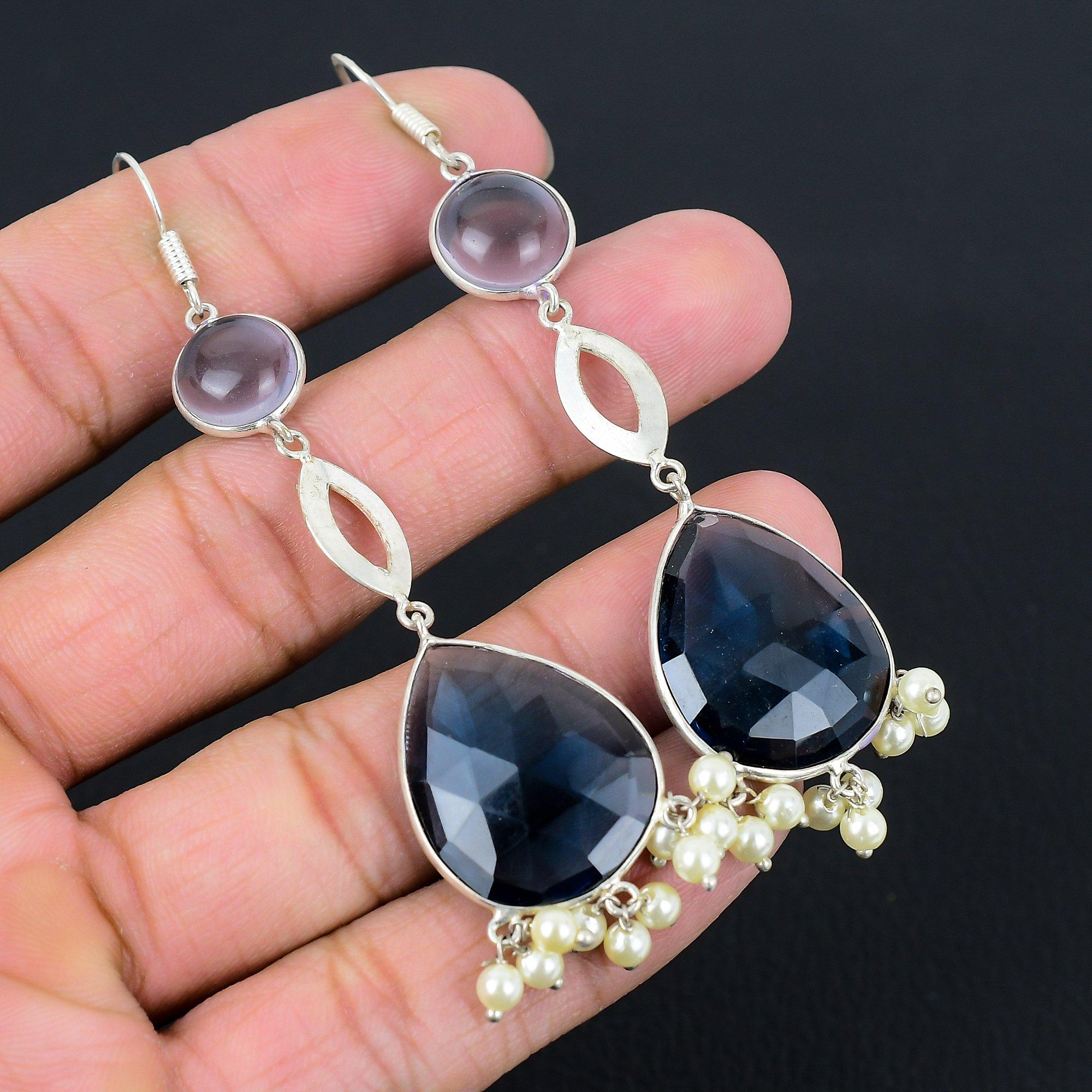 

Friendship Day Sale 925 Silver Iolite Quartz Gemstone New Dangle Mother Earrings