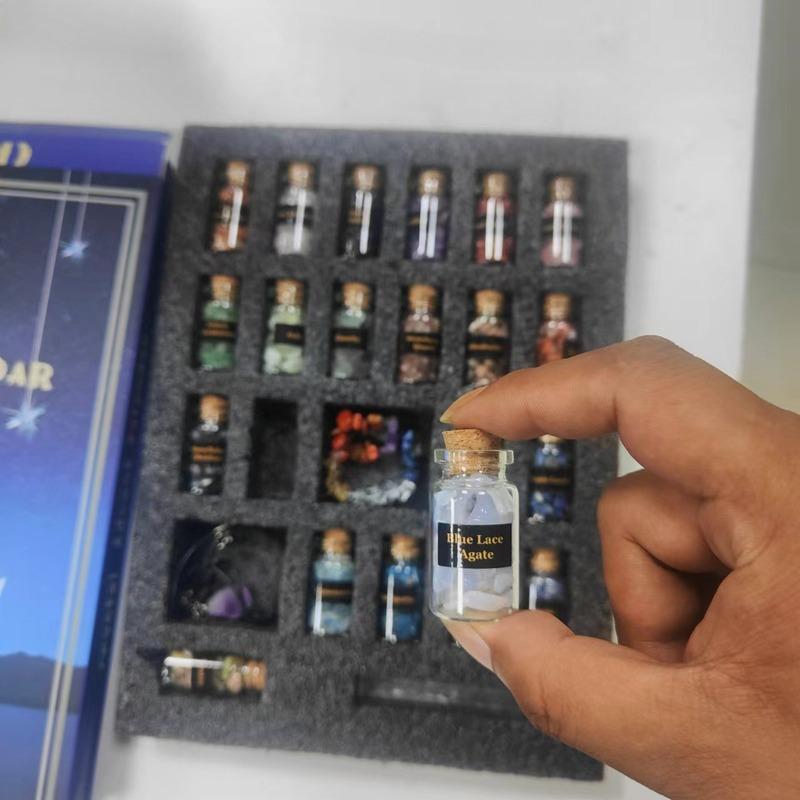 2025 Kristall Ankunftsfest Kalender, 24-Tage Countdown mit natürlichen Edelsteinen, Perfektes Geschenk für Erwachsene am Weihnachtstag