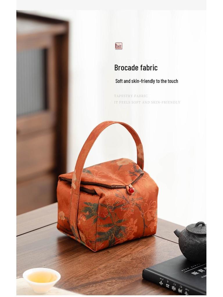 Portable Shockproof Quilted Silk Tea Set Bag - Handheld, Thickened, Outdoor Travel Protection