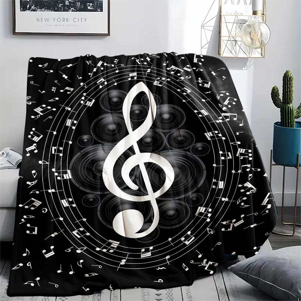 1Pc Music Note Print Flannel Blanket, High quality Comfortable for All Seasons, Home Decor, Warmth and Comfort, Perfect for Christmas Gifts