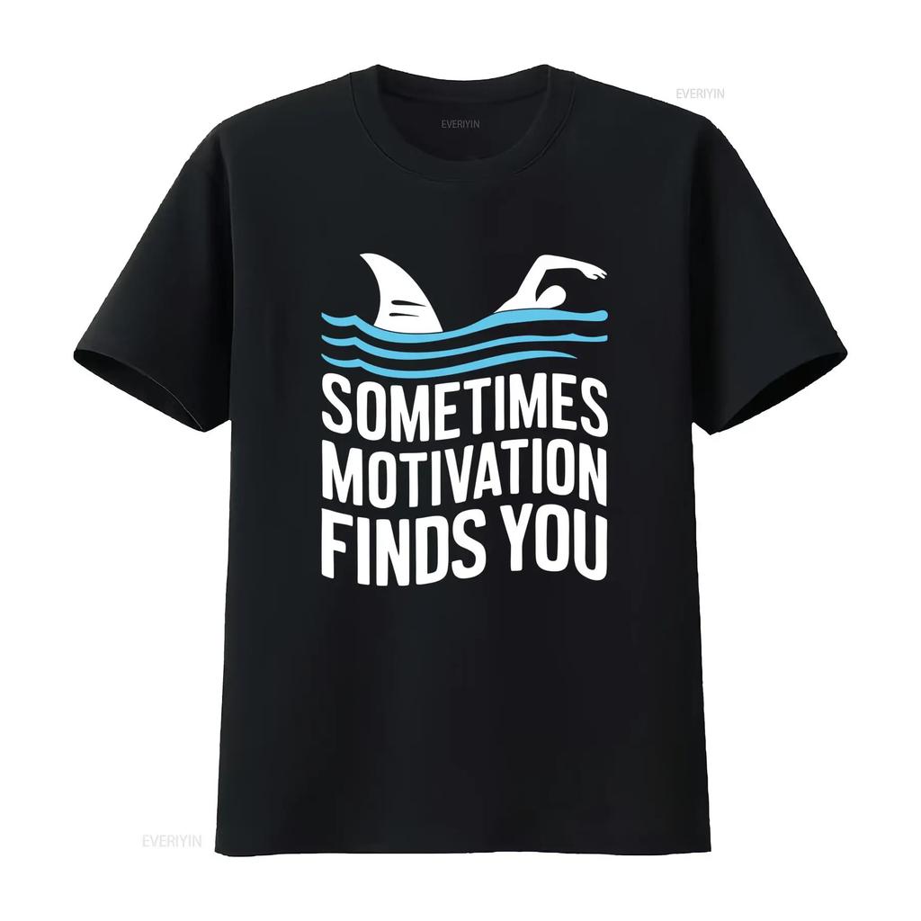 Funny Swimming Shark Motivational Slogan Print Casual T Shirt vintage Washed Top For Everyday Wear Slightly fashion Stretched