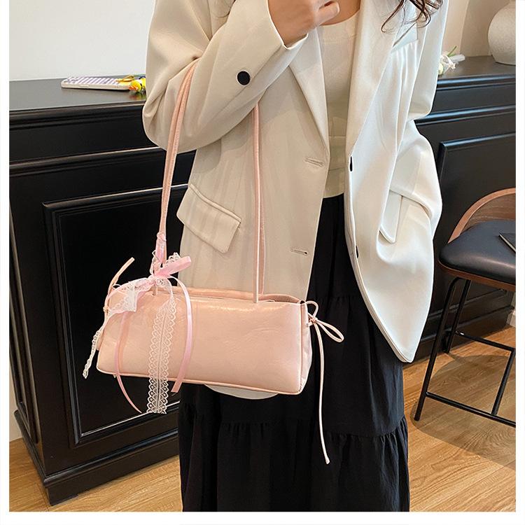 Women's Faux Leather Bowknot Underarm Bag Korean Small Square Shoulder Clutch Fashionable Handbag