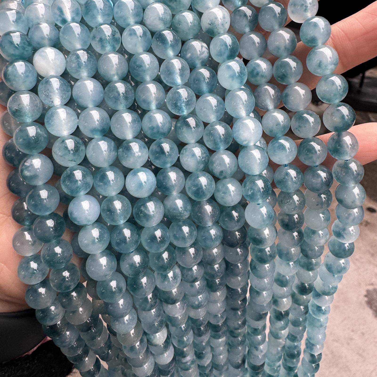 Ice Jade Chalcedony Blue Beads with Floating Flowers - Round DIY Bracelet Jewelry Accessories