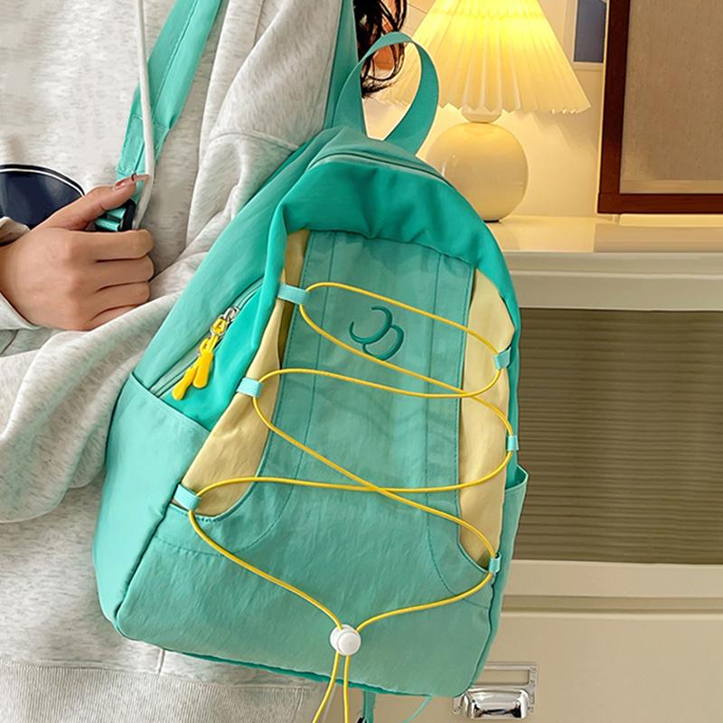 SCIONE New Fashion Backpack Japanese Style Stitching Contrast Drawstring Backpack Lightweight Sports Outdoor Travel Bag Student Schoolbag