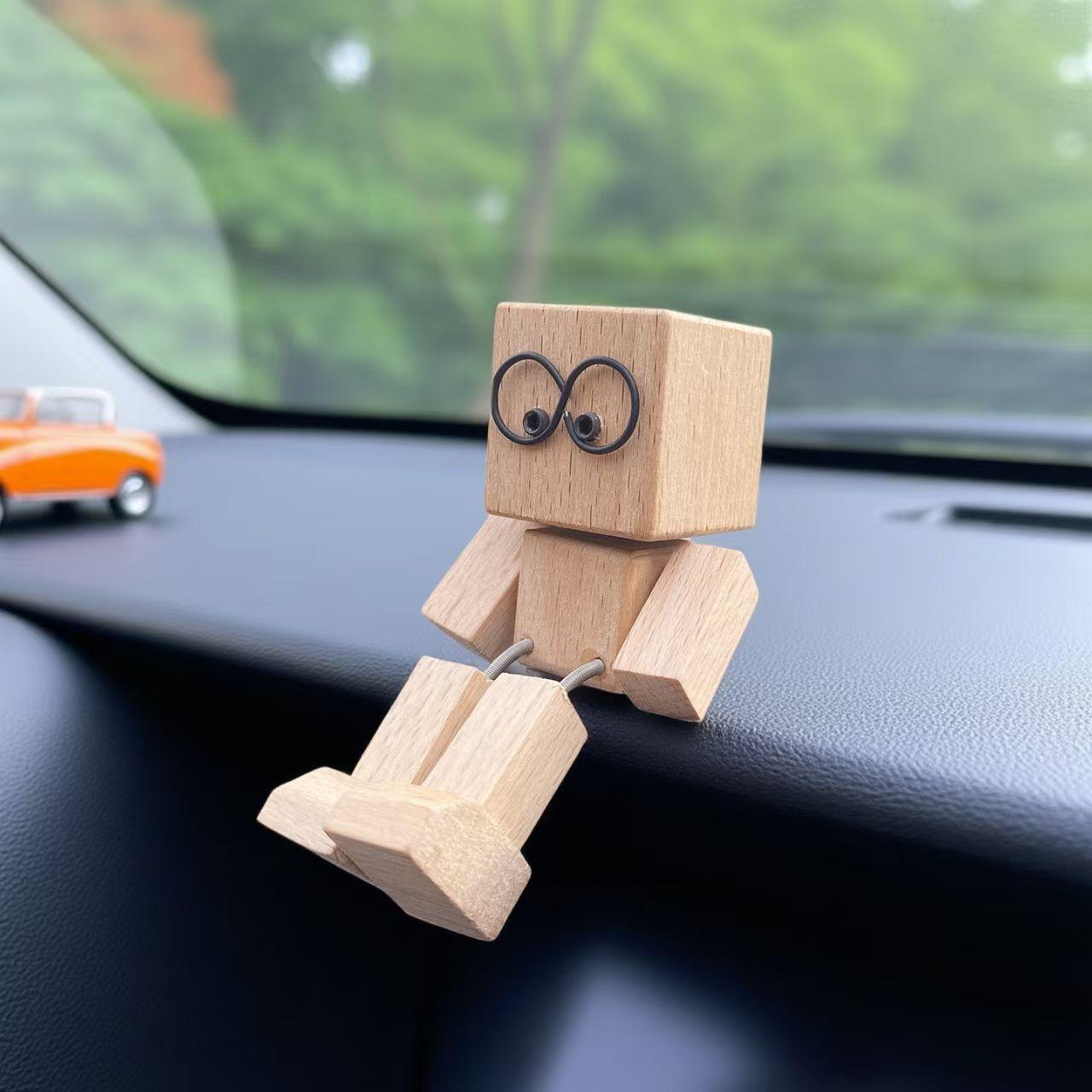 

Leg-Swinging Robot Shaking Wooden Man Car Decoration Cute Wood Ornaments Small Creative Gift Figurine