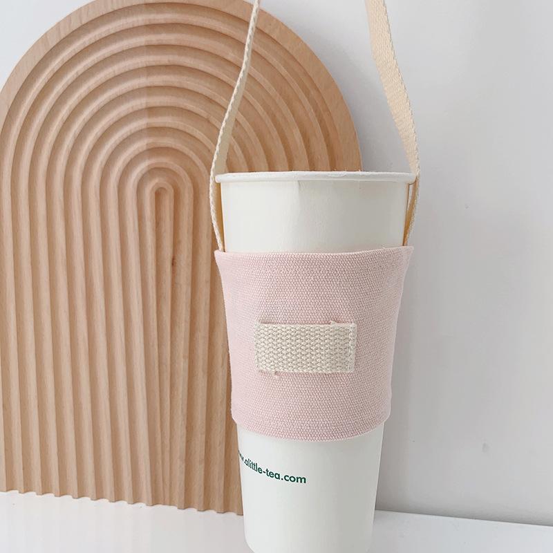 

Milk Tea Cup Set Hand Carry Canvas Flat Cup Anti-hot Heat Insulation Thick Tote Bag Drink To Go Coffee Milk Tea Bag светло-розовый