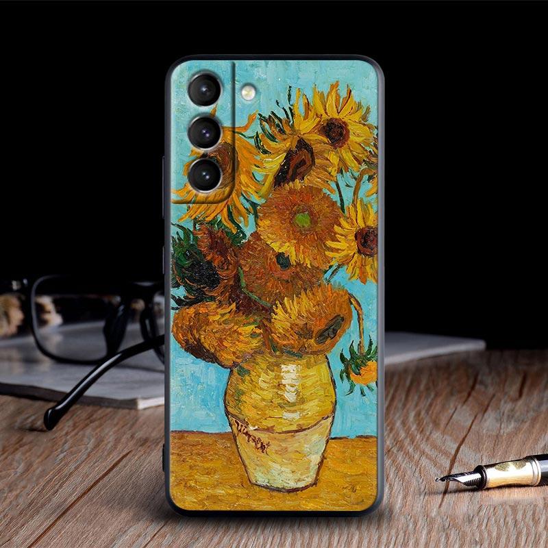 Van Gogh Painting Case For Samsung Galaxy S24 S23 Ultra S21 FE S20 S22 Ultra S10 Plus Starry Sky Cover Sunflower Almond Blossoms