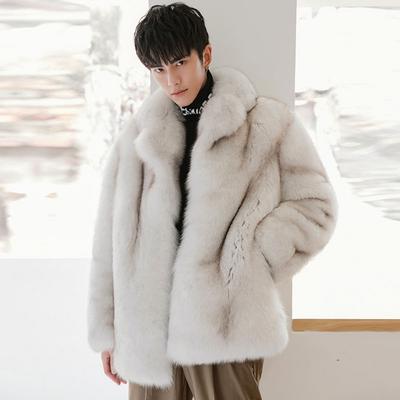 Men's Imitation Fox Fur Coat Mid-length New Style Padded and Thickened Fur Coat Trendy Lapel Coat