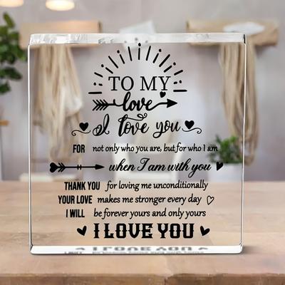 1pc Acrylic Heart-Shaped Nameplate with Romantic Quotes, "I Love You" Souvenir, Unique Gift for Couples, Indoor Decor, Anniversary, Birthday