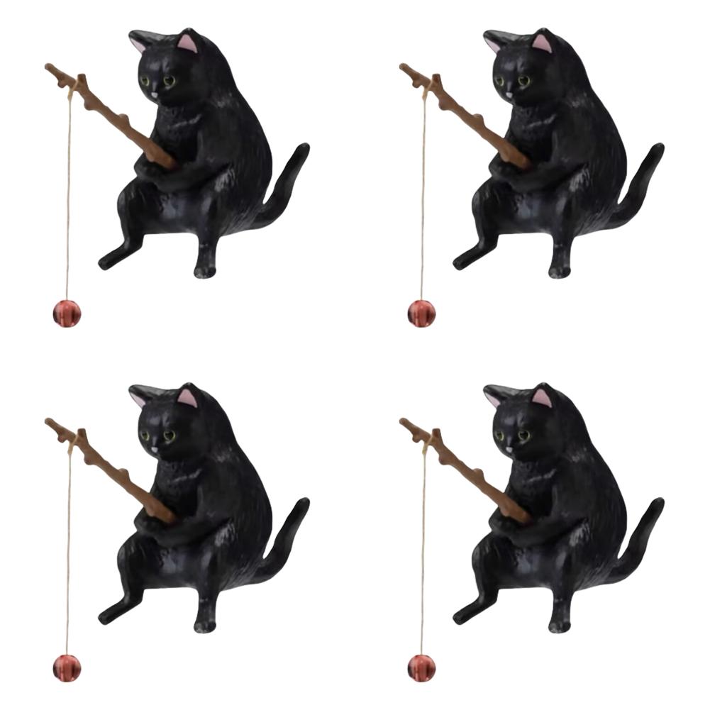 1-5pcs Fishing Cat Ornaments Sitting Fishing Little Cat Statue Fish Landscaping Cartoon Figurine Water Tank Aquarium Decorations