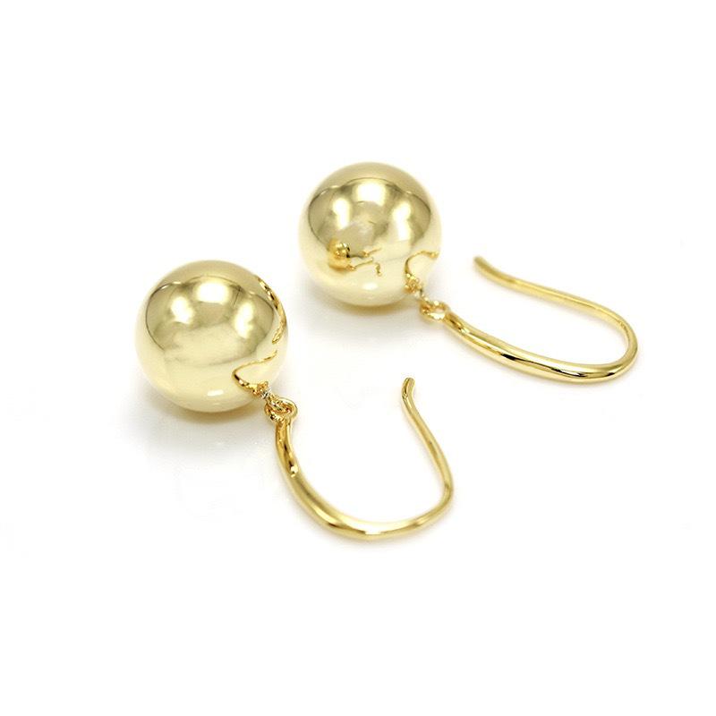 Elegant Glossy Metal Ball Earrings - High-End Copper Dangle with Niche Design