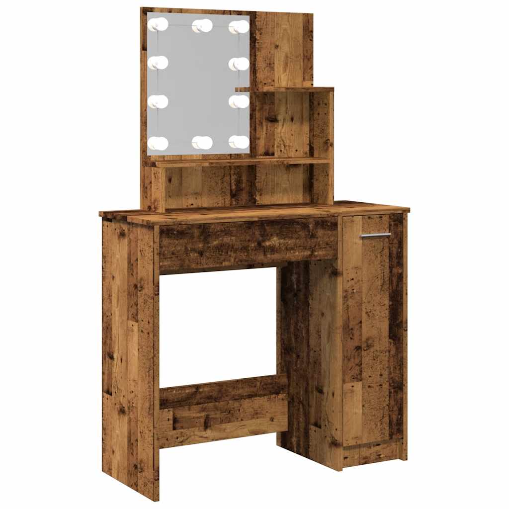 Vidaxl Dressing Table With LED Lighting, Old Wood, 86.5X35X136 Cm