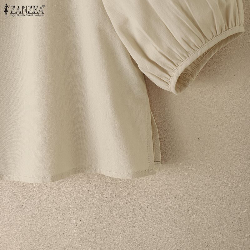 ZANZEA Women Casual V-Neck Solid Color 3/4 Sleeve Blouse