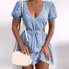 Soft Women Dot Print Dress Polka Waist Hollow Dress for Dating