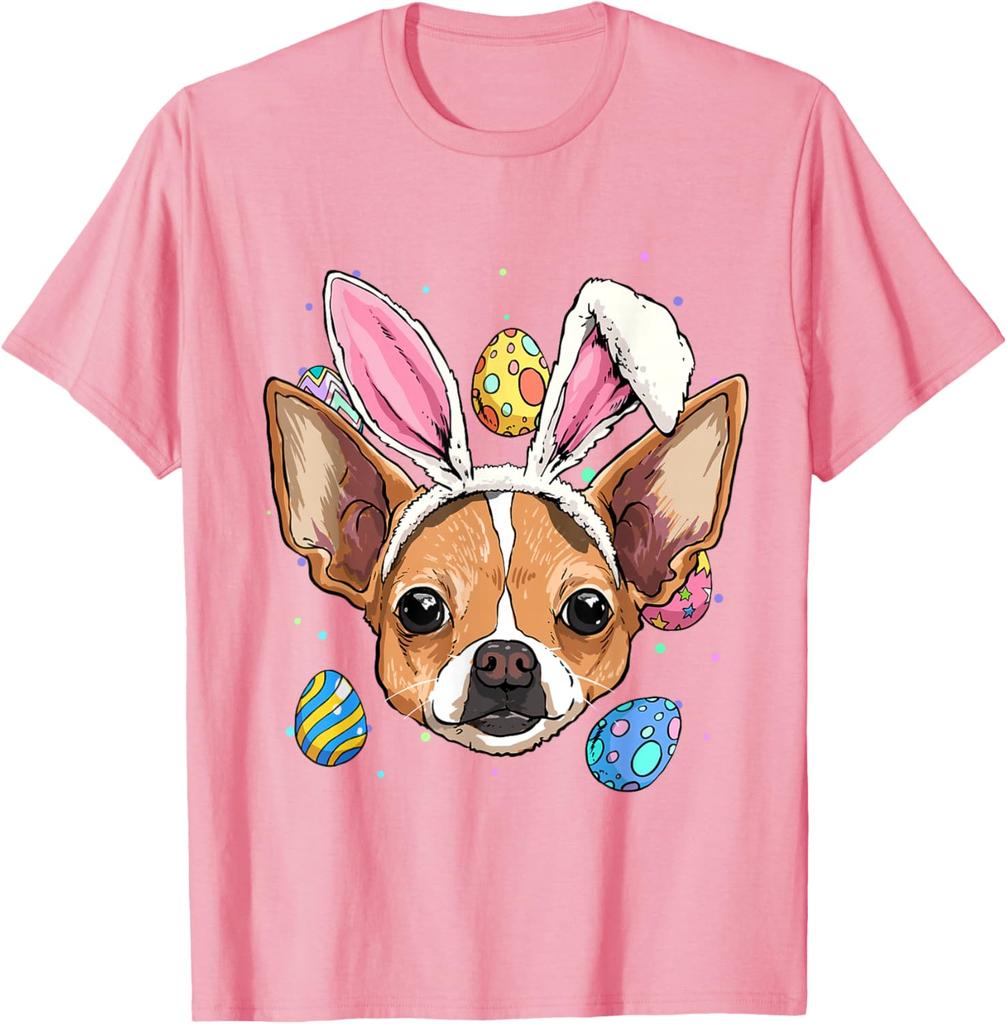 Osterhase Chihuahua Hund Grafik T-Shirt Lässiges Baumwoll Print Kurzarm T-Shirt für Herren