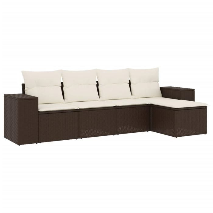VidaXL Salon de Jardin avec Coussins 5 pcs, Canapés avec Dossier, Ensemble de Meubles, Mobilier de Terrasse Patio, Marron 3222492
