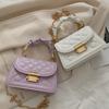 Yousheng Women Quilted Diamond Pattern Shoulder Bag Stylish Top Handle Bag with Chain Strap Stylish Crossbody Bag Solid Color Handbag for Commuting