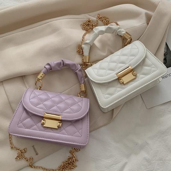 Yousheng Women Quilted Diamond Pattern Shoulder Bag Stylish Top Handle Bag with Chain Strap Stylish Crossbody Bag Solid Color Handbag for Commuting