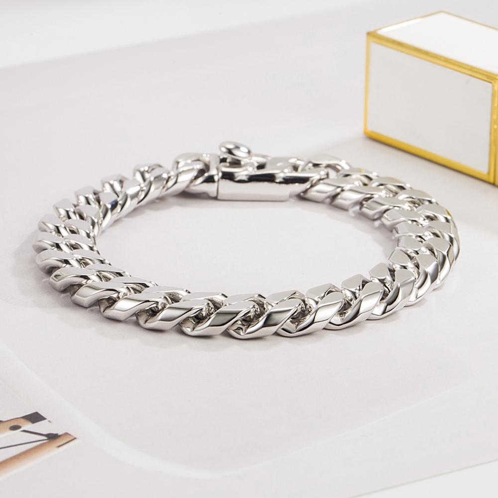 New Trendy 12 MM Bracelet Curb Cuban Chain Bracelet Classic Width Chain 925 Sterling Silver Bracelet for Men Women Jewelry Gift