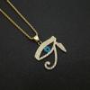 Pendentif Œil d'Horus Bling Glacé Égyptien Couleur Or Acier Inoxydable Amulette Charme Collier pour Hommes Bijoux Cadeau Égypte Ancienne