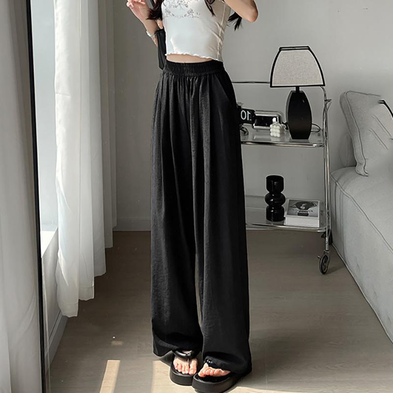 Women's High Waist Wide Leg Pants Loose Fit Casual Trousers Thin Polyester Summer Lazy Yamamoto Pants
